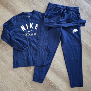 Nike Kids Navy Blue Sweatpants And Long sleeve Tee